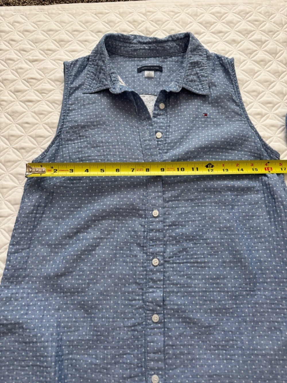 NWOT Tommy Hilfiger Blue Sleeveless Button-Front Polka Dot Shirt Dress Size 8 - Picture 7 of 16